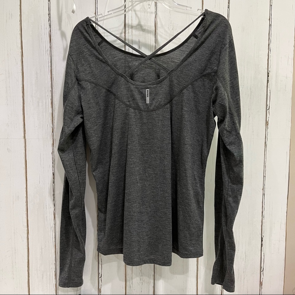 New RBX Cross-Back Moisture-Wicking Long Sleeve Charcoal Gray Athleisure Top, LG